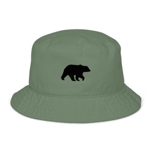 Grizzly bear bucket hat, grizzly bear hats, embroidered unisex Organic cotton bucket hat, for adults.