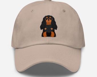 Cavalier king charles spaniel hat, black and tan, full colored printed unisex baseball hat, for adults, birthday, Christmas gifts.