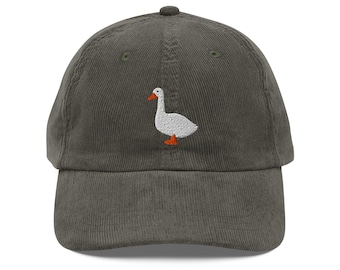 Goose hat, embroidered unisex vintage corduroy hat, goose gifts, goose hats for men and women, ship from USA.