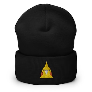 Gorro de cacatúa, gorro unisex bordado con puños, sombrero de cacatúa, regalos de cacatúa para los amantes de las cacatúas.