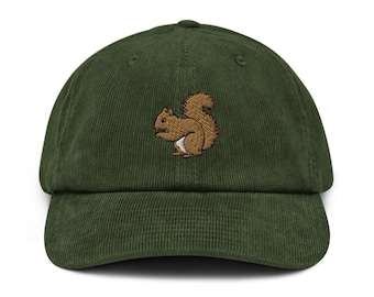 Squirrel hat, embroidered unisex Corduroy hat, squirrel gifts for squirrel lovers, ship from Europe.