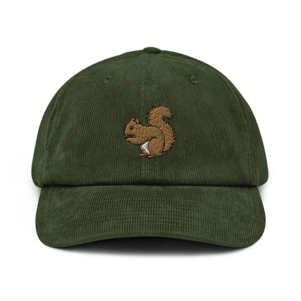Squirrel hat, embroidered unisex Corduroy hat, squirrel gifts for squirrel lovers, ship from Europe.
