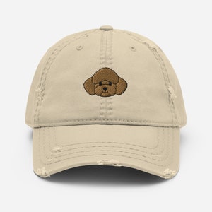 Poodle hat, poodle bear cut hat, embroidered unisex hat, brown poodle mom dad hat, Distressed Dad Hat.