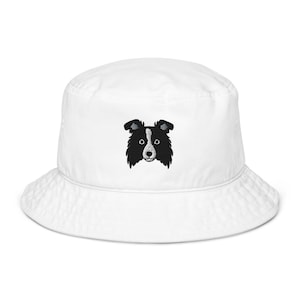 Border collie hat, embroidered unisex organic bucket hat, border collie face, border collie gifts, for men and women, design 3.
