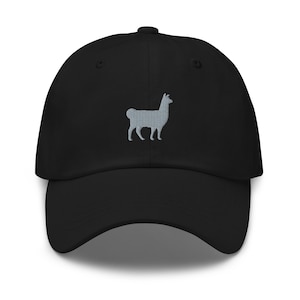 Llama hat, embroidered unisex baseball hat, llama gifts, for llama lovers, design 1, grey embroidery.