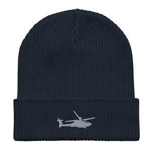 Helicopter beanie, Embroidered Unisex 100% organic Cotton Ribbed Beanie, for kids and adults, Helicopter Gifts.