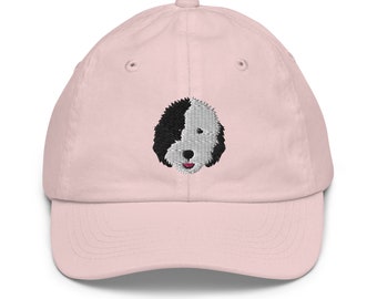 Sheepadoodle kids hat, embroidered unisex Youth baseball cap, sheepadoodle gifts for kids, 2-10 year old, design 1.