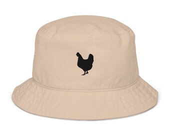 Chicken hat, embroidered unisex Organic bucket Hat, chicken gift for chicken lover.