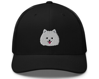ホワイトポメラニアン刺繍コーデュロイキャップ | ポメラニアン犬への