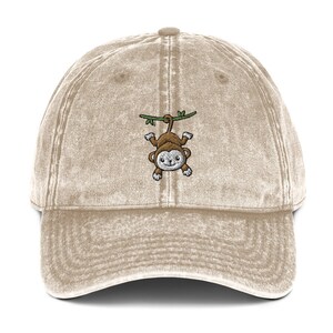 Monkey hat, kawaii monkey, embroidered unisex vintage hat, monkey gifts.