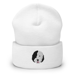 Sheepadoodle beanie, embroidered sheepadoodle beanie hat, sheepadoodle gifts, Cuffed Beanie