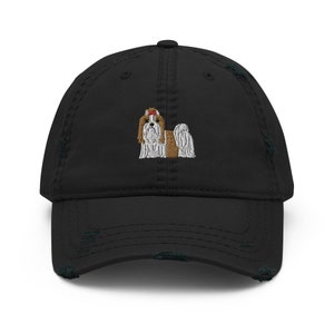 Shih tzu hat, embroidered unisex distressed hat, cute kawaii shih tzu hat, shih tzu whole body, shih tzu gift.