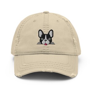 French bulldog hat, funny french bulldog black and white embroidered unisex Distressed Dad Hat.