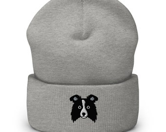 Border collie beanie, embroidered dog head unisex beanie, for dog mom dog dad,  border collie gifts, for men and women.