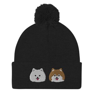 Pomeranian beanie, white and brown Pomeranian unisex Pom-Pom Beanie, Pomeranian gifts, for dog mom dad.