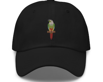Green cheeked conure parrot hat, full color embroidered unisex baseball hat, green cheeked conure parrot gifts.