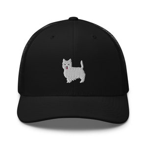 ウェスティ犬のトラッカーハット、ウェスティハット、刺繍入りユニセックスハット、ウエストハイランドホワイトテリアハット、ウェスティママハット、パパハット。