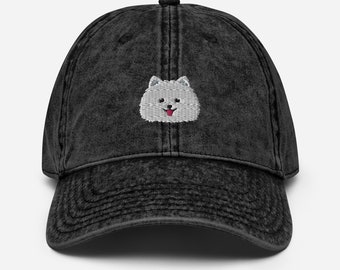 ホワイトポメラニアン刺繍コーデュロイキャップ | ポメラニアン犬への