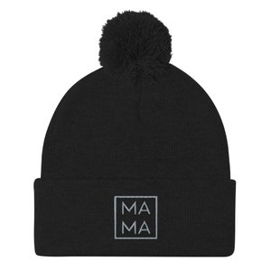 Mama beanie, embroidered unisex pom-pom beanie, mama gifts, women hat.