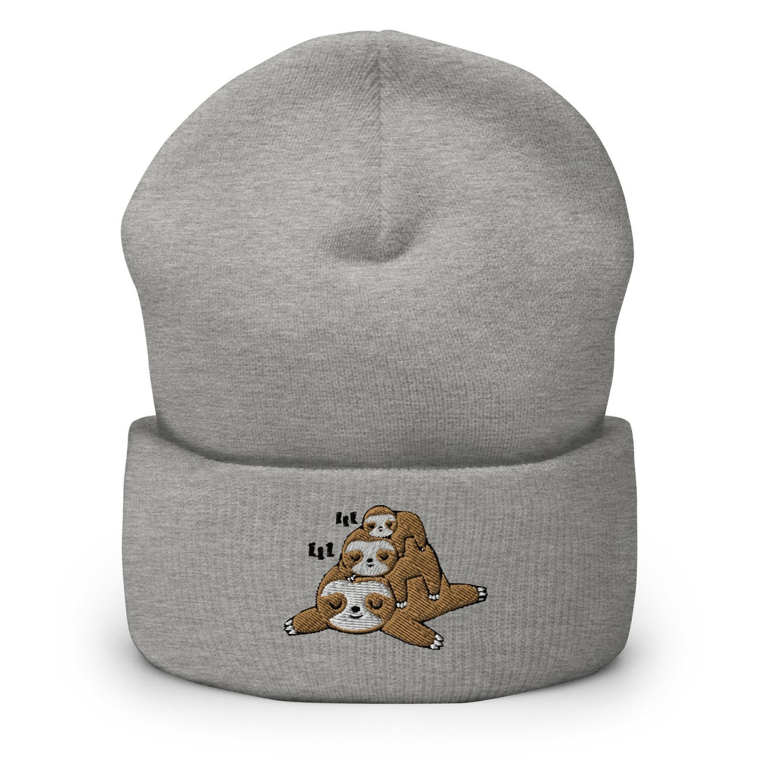 Sloth Family Beanie, Funny Sloth Family Beanie, Embroidered Unisex ...