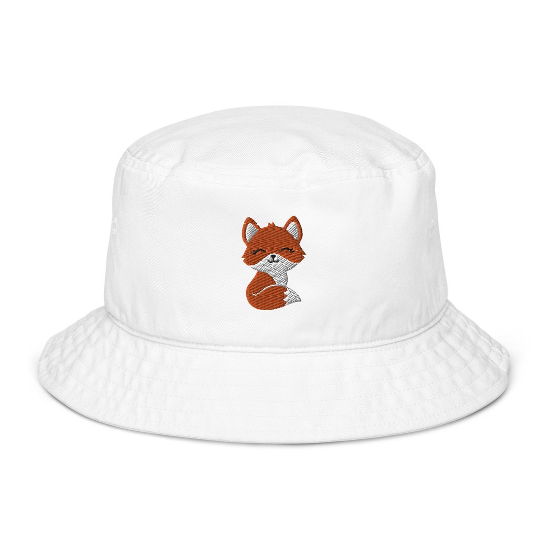 Kawaii Fox Hat, Fox Hat, Embroidered Unisex Organic Bucket Hat