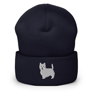 Westie dog beanie, westie hat, embroidered unisex cuffed beanie, west highland white terrier hat, westie mom hat, dad hat.