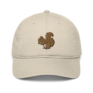 Squirrel hat, embroidered unisex organic baseball hat, squirrel gifts for squirrel lovers, 100% Organic cotton dad hat