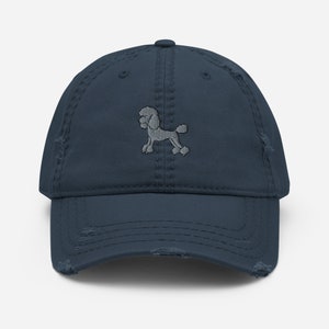 Poodle hat, embroidered unisex distressed hat, poodle gifts, poodle mom hat, poodle dad hat, silver gray.