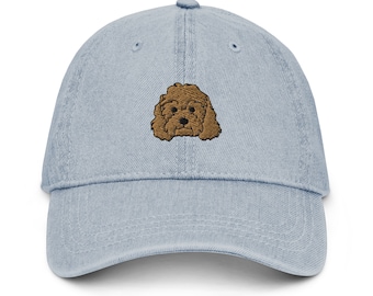 Cockapoo Hut, Spoodle, Cockerdoodle Hut, Cocker Spaniel und Pudel Mix Hut, Cockapoo Geschenke, bestickter Denim Hut.