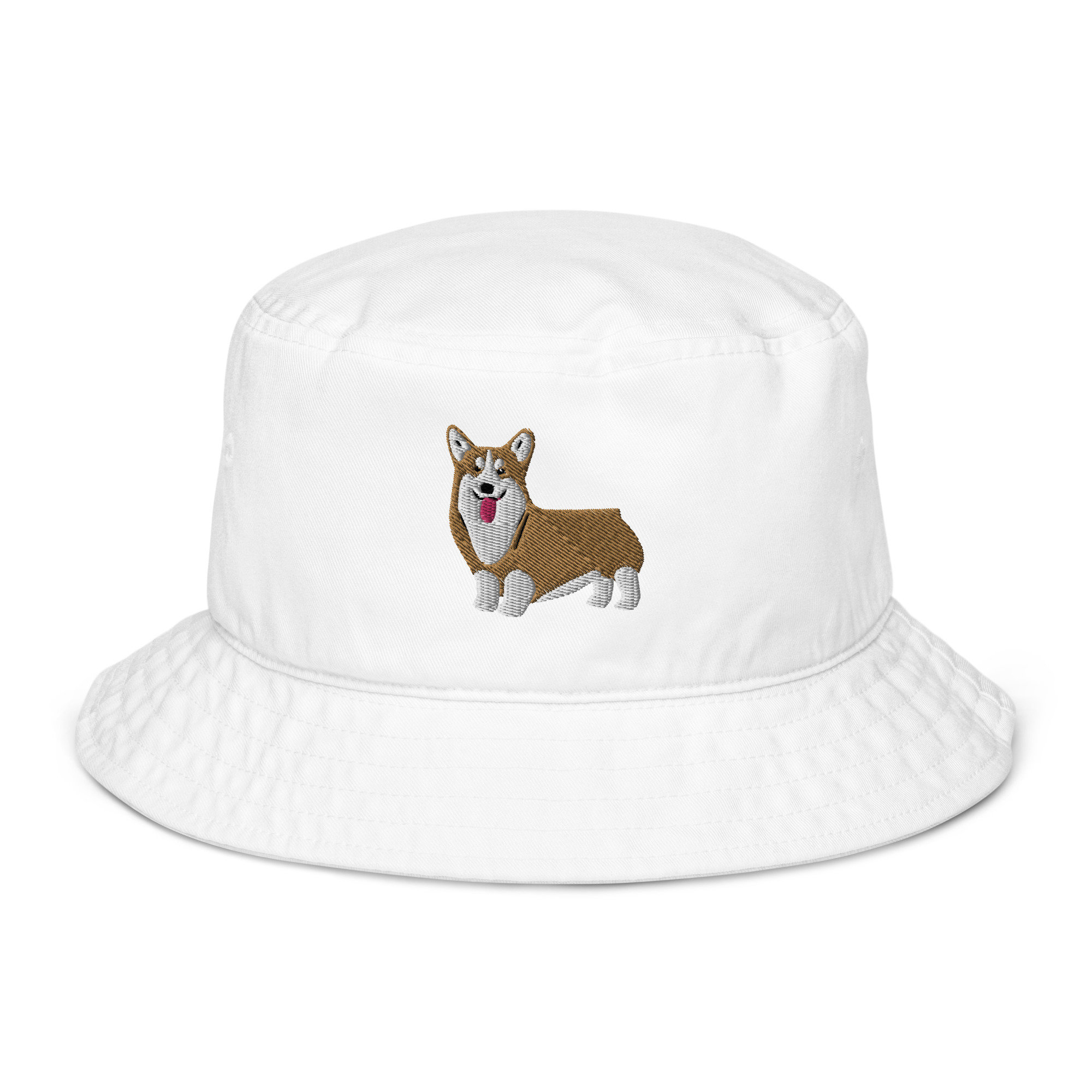 Corgi Bucket Hat, Embroidered Unisex Organic Bucket Hat, Corgi Hat