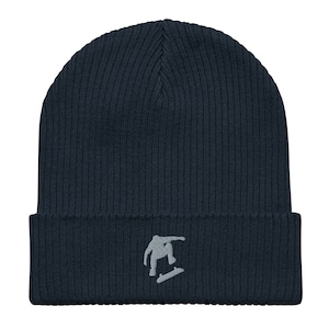 Skateboard Beanie, Embroidered Unisex Organic Ribbed Beanie, 100% Cotton, Skateboard Gifts, Classic design.