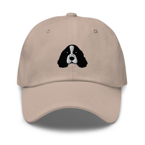 English Springer spaniel hat, embroidered unisex dad hat, Springer spaniel gifts, black and white embroidery.