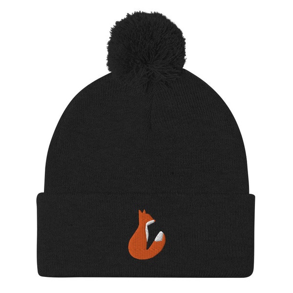 Bonnet renard, animal des bois, Pom-Pom Beanie unisexe brodé, bonnet fox beanie pour homme et femme.