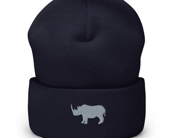Rhino beanie, embroidered rhino beanie, rhinoceros beanie, winter hat, rhino gifts, unisex Cuffed Beanie