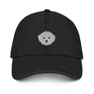 Cappello Maltipoo, cappello per cani mix barboncino maltese, cappello unisex ricamato, regalo Maltipoo, cappello scarabocchio bianco, cappello mamma papà Maltipoo, cappello di jeans