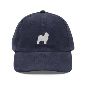 Pomsky corduroy hat, pomeranian husky mix dog hat, Pomsky gift, embroidered unisex corduroy hat.