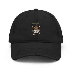 Monkey hat, kawaii monkey, embroidered unisex distressed hat, monkey gifts.