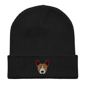 Basenji beanie, Embroidered Unisex 100% organic Cotton Ribbed Beanie, for kids and adults, Basenji Gifts.
