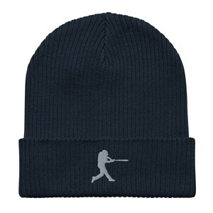 Baseball beanie, Embroidered Unisex 100% organic Cotton Ribbed Beanie, for kids and adults, Baseball Gifts.