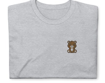 Camiseta de oso, camiseta unisex de manga corta bordada, regalos de oso.