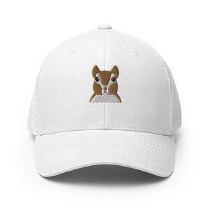 Squirrel hat, embroidered squirrel structured hat, squirrel hats for adults, squirrel gifts for squirrel lovers.