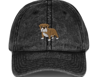 Chapéu de buldogue, chapéu vintage unissex bordado, chapéu de mãe de buldogue de desenho animado, chapéu de pai de buldogue, presentes fofos de buldogue