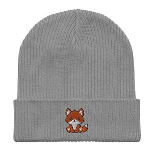 Fox beanie, Embroidered Unisex 100% organic Cotton Ribbed Beanie, for kids and adults, Fox Gifts, Design 3.