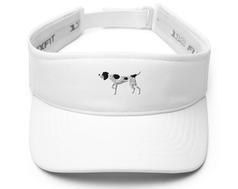 German shorthaired pointer hat, german shorthaired pointer gifts, embroidered unisex visor hat, black and white dog.