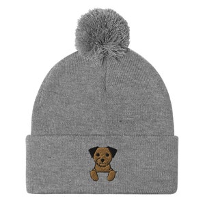 Border terrier beanie, border terrier peeking, embroidered unisex Pom-Pom Beanie, border terrier gifts for dog lovers.