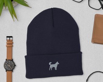 Korean Jindo dog beanie, embroidered unisex cuffed beanie, Korean Jindo dog gifts, Christmas gifts.
