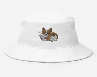 Corgi Bucket Hat, embroidered corgi hat, funny corgi gifts for corgi lovers, women and men, corgi sleeping hat, Christmas gift.