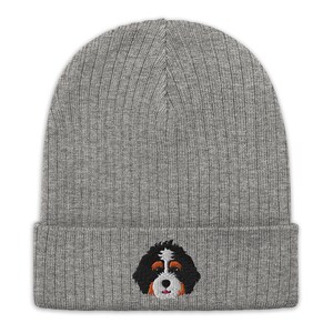 Bernedoodle beanie hat, bernedoodle hat, bernedoodle gift, embroidered beanie, birthday, Christmas gifts, Ribbed knit beanie