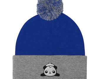 Czapka panda, kawaii panda, haftowana czapka z pomponem unisex, czapka kawaii panda, prezenty z pandą.