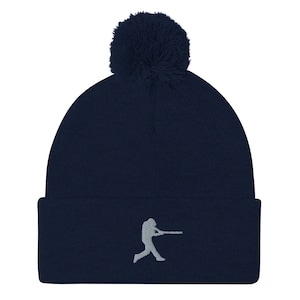 Baseball beanie, baseball beanies for men, for women, embroidered unisex pom pom beanie.